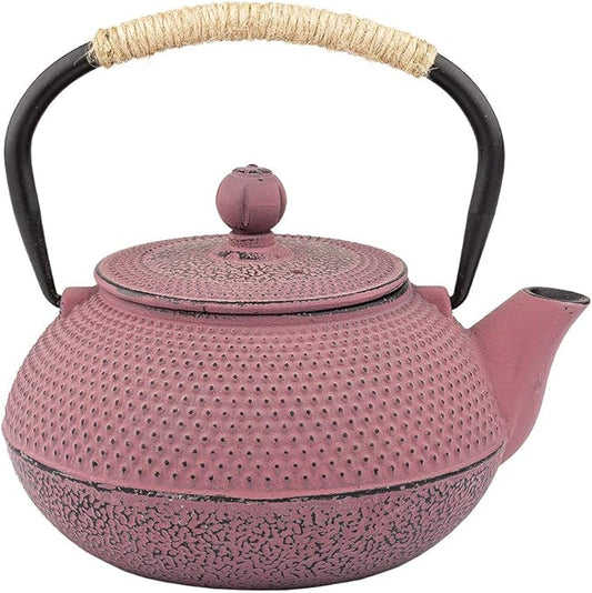 Tea Kettle, Japanese Cast Iron Teapot with Stainless Steel Infuser, Cast Iron Tea Kettle, Durable Cast Iron Teapot Coated with Enameled Interior (Pink Hobnail pattern，900ml/30.4oz)