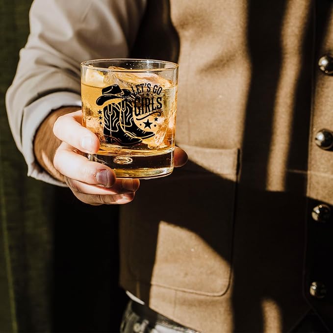 Western Cowgirl Party Whiskey Glasses 10 oz, Cowgirl Gifts, Let's Go Girls Bachelorette Party Old Fashioned Rocks Glasses Cup for Women Drinking Scotch Bourbon Liquor