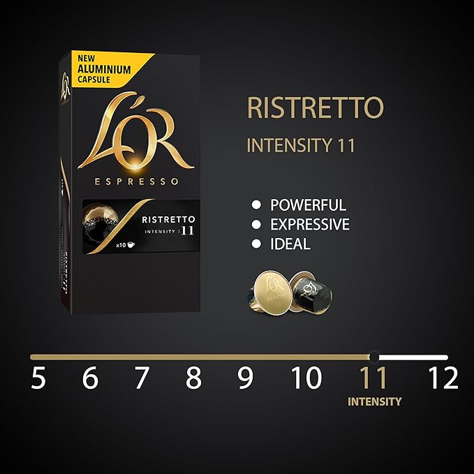 L'OR Espresso Capsules, 10 Count Ristretto, Single-Serve Aluminum Coffee Capsules Compatible with the L'OR BARISTA System & *Nespresso Original Machines, 10 Count (Pack of 1)