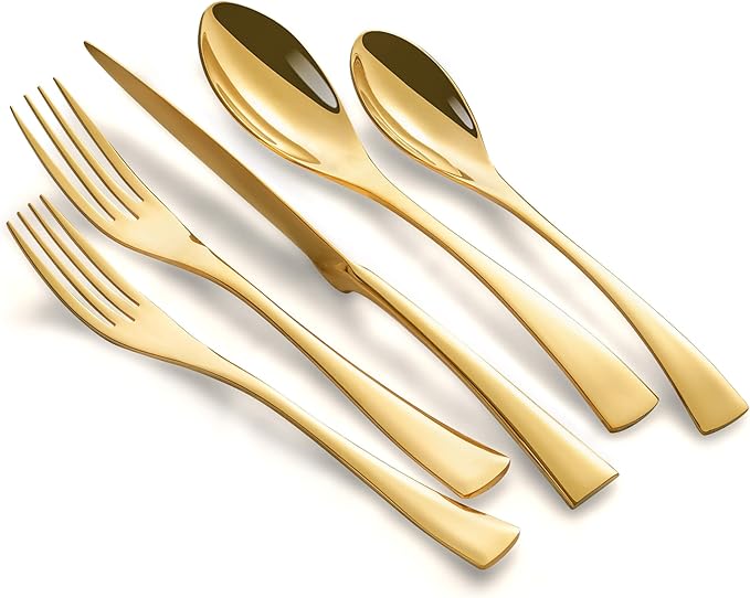 20 Pieces Gold Silverware Set Service for 4,Modern 18/10 Stainless Steel Flatware Cutlery Set,Utensil Set for Home Restaurant Hotel,Mirror Polished,Dishwasher Safe