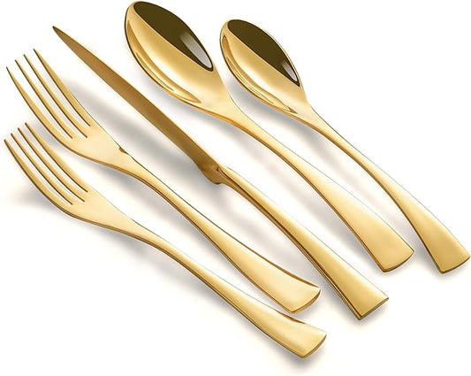 20 Pieces Gold Silverware Set Service for 4,Modern 18/10 Stainless Steel Flatware Cutlery Set,Utensil Set for Home Restaurant Hotel,Mirror Polished,Dishwasher Safe