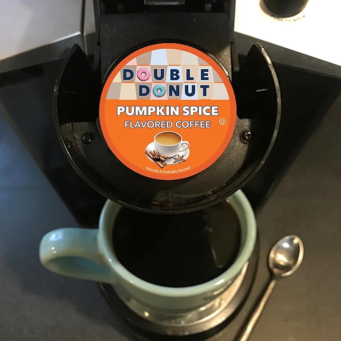 Double Donut Coffee Pumpkin Spice Coffee Pods, Medium Roast Coffee, Compatible with Keurig K Cups Brewers, 72 Count