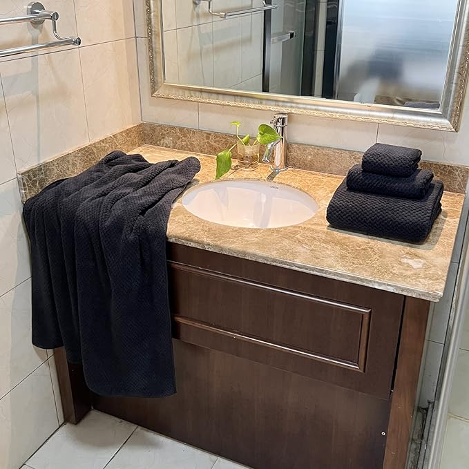 YTYC 29x59 Inch Bath Towels Set of 6 Large, Super Soft Absorbent Lint Free Microfiber Towels for Bathroom 80% Polyester (Black,6 Piece)