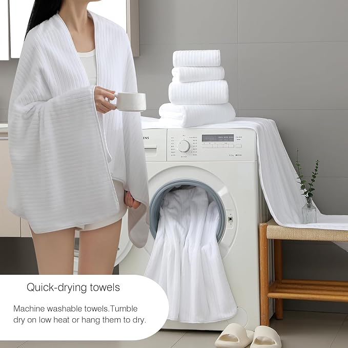 18 Piece Family Bath Towel Set Include 6 Bath Towels,6 Hand Towels and 6 Washcloths Soft Bathroom Towel with Hanging Loops,Highly Absorbent Quick Dry Towels Set for Bathroom,Hotel and Spa-White