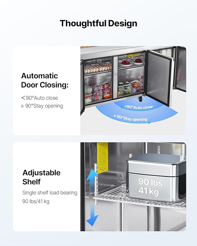 VEVOR 72"W Commercial Refrigerator, 18.7 Cu. Ft Sandwich Prep Refrigerated Table, Mega Top Food Prep Fridge with 18 Pans and Cutting Board, Stainless Steel Salad Prep Cooler for Restaurant, Food Truck