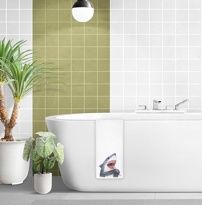 Shark Towels Decor,Shark Lovers Gifts Bathroom Kitchen Decor,Kids Hand Towels for Bathroom Kitchen 16x24 Inch