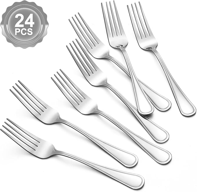 BEWOS 24-Piece Forks Silverware - 7.9-Inch Dinner Fork Set, Food Grade Stainless Steel silverware set, Dishwasher Safe, Metal Forks, Salad Forks, Mirror Polished Table Fork, Multipurpose Silver Fork