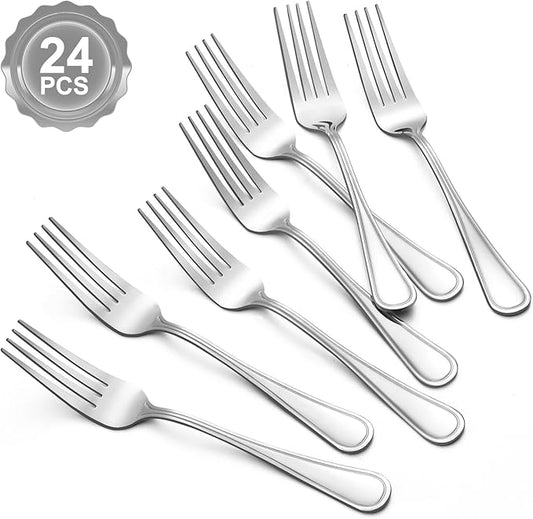 BEWOS 24-Piece Forks Silverware - 7.9-Inch Dinner Fork Set, Food Grade Stainless Steel silverware set, Dishwasher Safe, Metal Forks, Salad Forks, Mirror Polished Table Fork, Multipurpose Silver Fork
