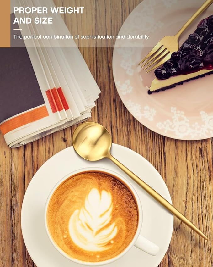 Gold Silverware Set,Ollex 20 Pieces Flatware Set for 4,Matte Utensil set with Stainless Knives Gold Forks and Spoons Tableware Cutlery Set with Satin Finish Dishwasher Safe