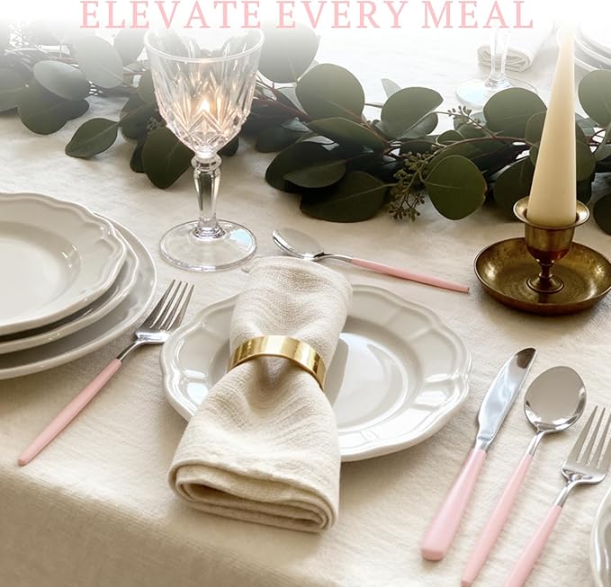 Astercook Silverware Set with Steak Knives 24-Piece Flatware Set for 4 Food-Grade Stainless Steel Pink Cutlery Set Mirror Polished Utensils Set Include Spoons and Forks for Home Kitchen Restaurant