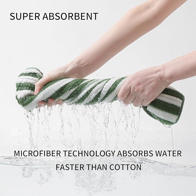 18-Piece Microfiber Bath Towels Set - 6 Bath Sheet, 6 Hand Towels, 6 Washcloths, Soft, Highly Absorbent Bathroom Towel, Quick Dry & Less Lint Shower towel for Bathroom, Hotel, Spa, Dorm-Light Green