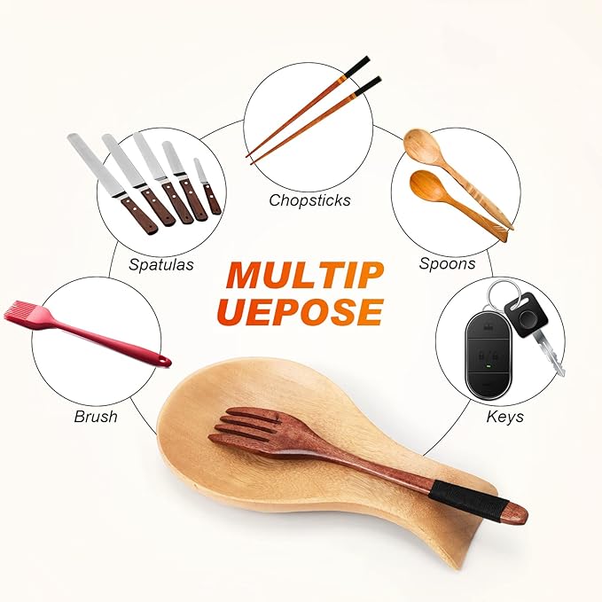 Patelai Acacia Wood Spoon Rest for Stove Top Bamboo Holder for Spatula Rest for Kitchen, Counter Spoon Holder for Countertop, Modern and Rustic for Farmhouse as Dining Table Decoration(Wood Color)