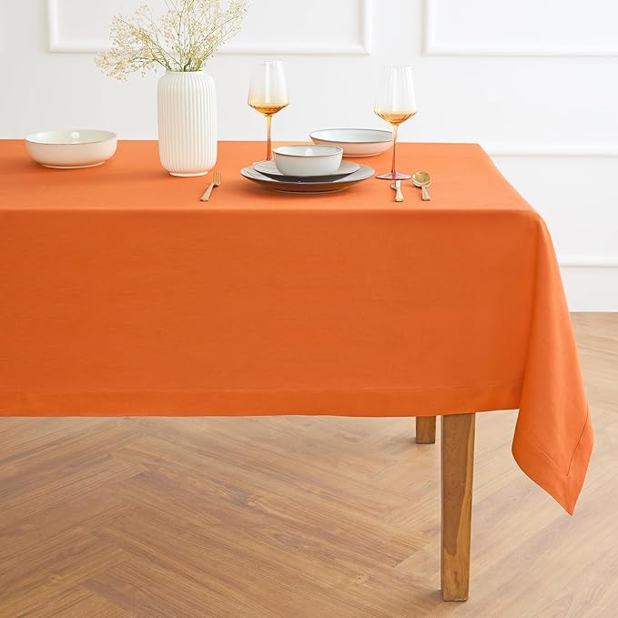 Solino Home Linen Tablecloth for Rectangle Tables 60 x 108 Inch - 100% Pure Linen Persimmon Orange Table Cloth - Fete, Machine Washable Cloth Tablecloth