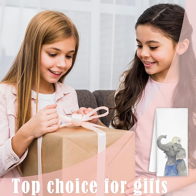 Elephant Bathroom Decor Hand Towels Set of 2, Kids Bathroom Decor, Animal Lover Gifts Decorative Funny Hand Towels for Kids Bath Room Washroom Toilet, 16x24 Inch