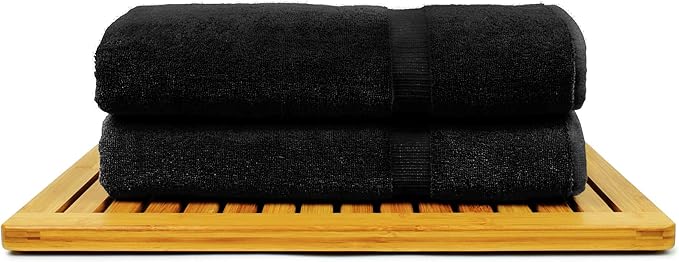 Luxury Hotel & Spa Quality, Quick Dry 100% Turkish Cotton 700 GSM, Eco Friendly Towel, for Bathroom Oversize Dobby Border Bath Towels 35 X 70 (Bath Sheet Towel Set of Black)