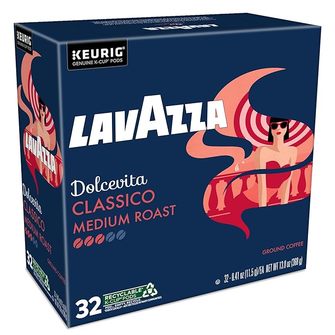 Lavazza Dolcevita Classico, Single-Serve Keurig K-Cup Pods, Medium Roast Coffee, 32-Count Box