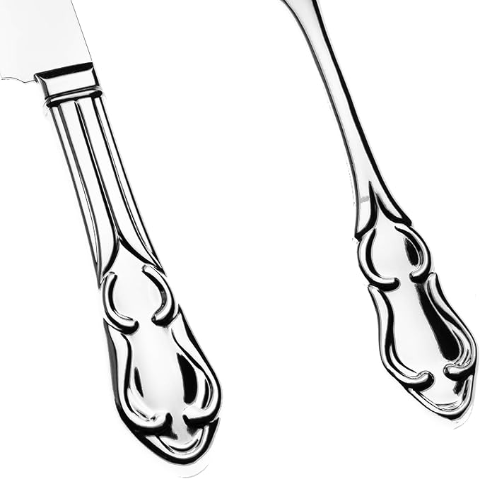 Ella Celebration Cake Knife Server Set Silver Wedding or Anniversary, Vintage Party Supplies Decoration (Elegant Silver)