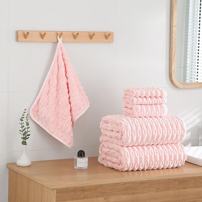 40x80 Inches Oversized Bath Sheets Extra Large Bath Towels Set of 2 for Adults Super Soft Quick Dry Lightweight Lint Free Absorbent Stripe Microfiber Shower Towels (Pink, 2 Piece)