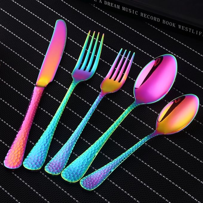 20-Piece Flatware Silverware Set, Bisda Rainbow Stainless Steel Cutlery Sets, Multipurpose Use for Home, Kitchen, Restaurant, Hotel Tableware Utensil Service for 4