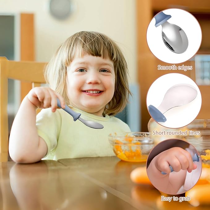 Pimoys 6-Pack Stainless Steel Toddler Spoons Baby & Kids Utensils for Self-Feeding Plastic Handle Dishwasher Safe