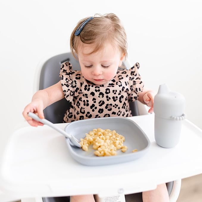 Ryan & Rose Ultimate Baby Utensil Set of 3 Silicone Baby Spoons Silicone feeding set for baby led weaning, self feeding 6 months, toddler utensils (Slate)