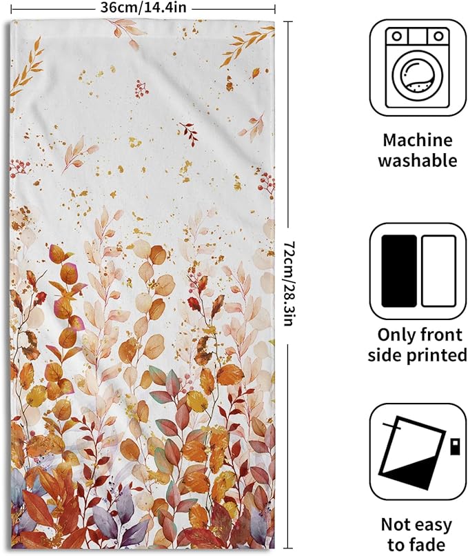 Imiss Orange Eucalyptus Hand Towel - Watercolor Autumn Plant Leaves Dish Towels Soft Absorbent Tea Towels Multipurpose for Gym,Spa,Hotel Decor，2Pcs