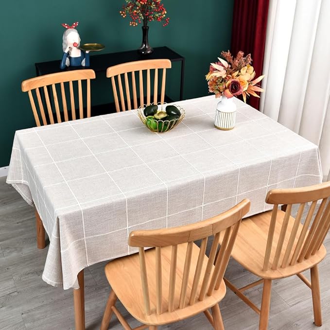 Heavy Duty Cotton Table Cloth for Rectangle Table Rectangular Farmhouse Vintage Tablecloth Washable Rustic Table Cover (Linen, 52''x98'')