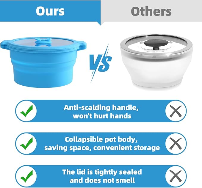 Collapsible Silicone Microwave Cookware Cooker Steamer for Cooking with Lids, 0.8L and 1.4L Glass Food Storage Container Sealed Bowl Mixing Bowls 2pc Set BPA Free