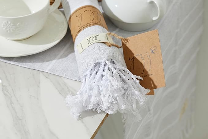 Hand Towels - Set of 2, 18" x 30" inches, Turkish Cotton, Decorative Peshtemal Hand Towels for Kitchen, Bath, Guest, Face, Hair, Gym, Yoga, Travel (Light Grey)