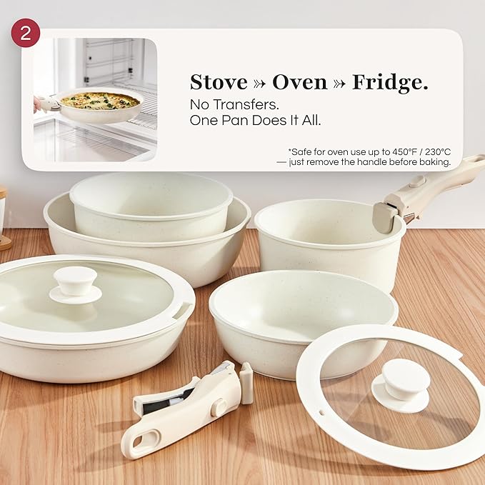 GOURMETIFIC® Pots and Pans Cookware Set [11 PIECES] - Non Toxic Ceramic Coated Cooking Ware - Induction, Gas & Oven Kitchenware - Non Stick Pot & Pan with Removable Handles & Stackable (Sky Blue)