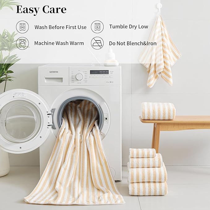 18-Piece Microfiber Bath Towels Set - 6 Bath Sheet, 6 Hand Towels, 6 Washcloths, Soft, Highly Absorbent Bathroom Towel, Quick Dry & Less Lint Shower towel for Bathroom, Hotel, Spa, Dorm-Apricot Yellow