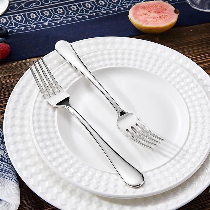 KEAWELL Premium Fine Verona 4-Piece 7.4 inch Fork Set – 18/10 Stainless Steel, Heavy-Duty Mirror-Finished Silverware for Elegant Everyday Dining and Entertaining (4, Salad Forks)