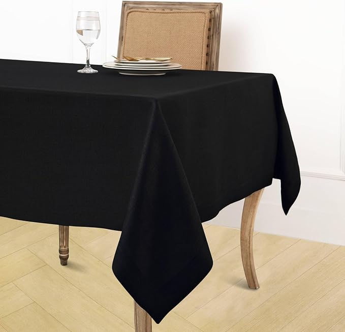 Solino Home Black Linen Tablecloth 52 x 52 Inch - 100% Pure Linen Square Table Throw - Fete, Machine Washable Table Cloth for Winter, Holiday, New Year