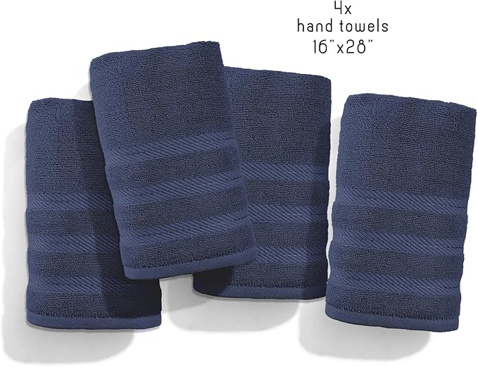 Hearth & Harbor Luxury Hand Towels - 100% Ring Spun Cotton Hand Towels for Bathroom, Shower, Spa, Soft & Absorbent Towels, 4 Piece Set, Navy