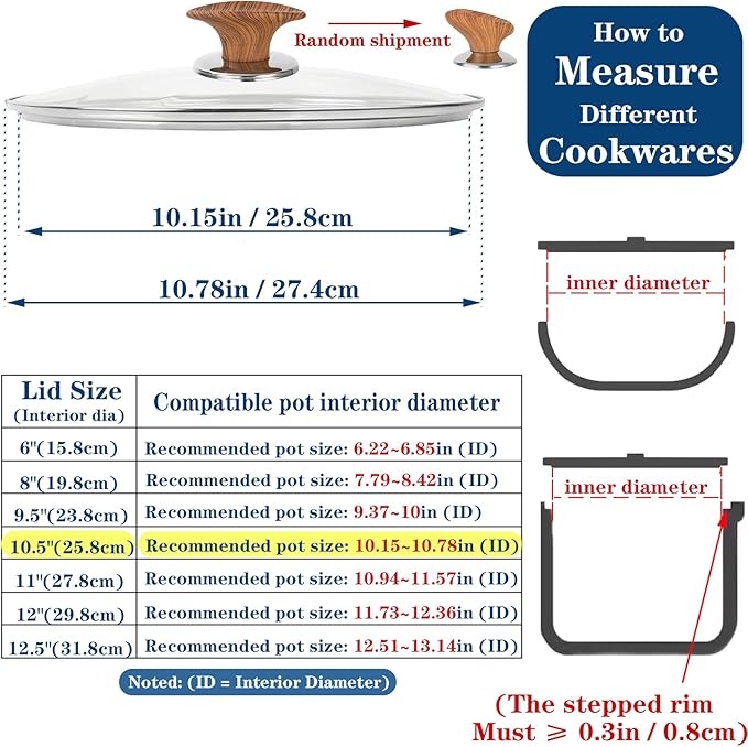10 Inch Pan Lid, Tempered Replacement Pan Cover, 6,8,9.5,10.5,11,12,12.5 Inch Universal Glass Lids for Pots and Pans