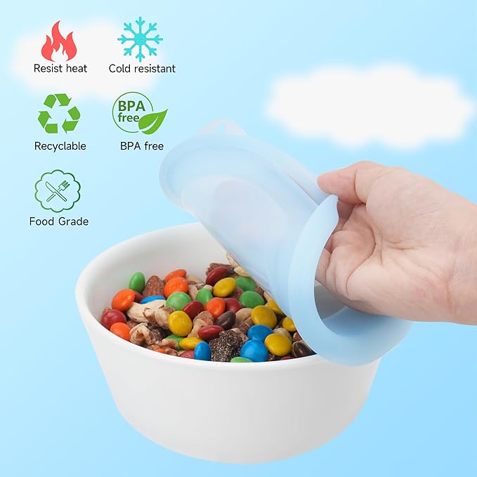 4 Pack Silicone Lids for Corelle Vitrelle 428-PC 28-Oz Soup/Cereal Bowls, Freezer & Microwave & Dishwasher Safe (Bowl not included)