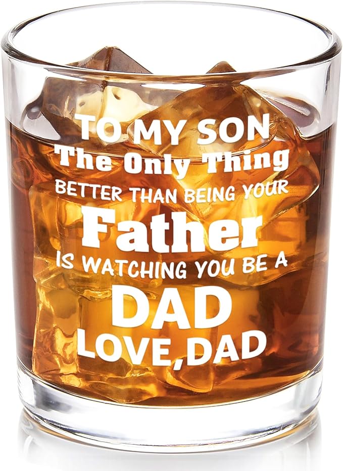 Futtumy Son Gifts from Dad, To My Son Watching You Be a Dad Whiskey Glass, Birthday Christmas Fathers Day Father to Be Gifts, 10 OZ Old Fashioned Glass