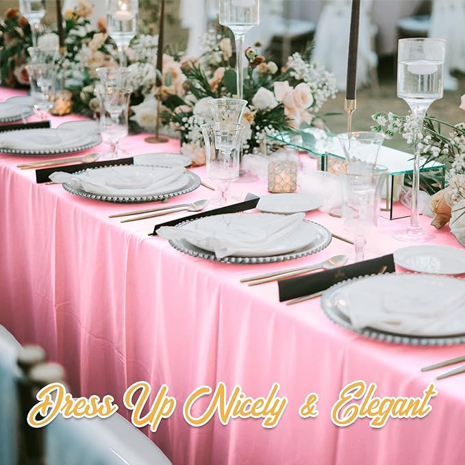 BRILLMAX 6 Pack Pink Tablecloths for 8 Foot Rectangle Tables 60 x 126 Inch - 8ft Rectangular Bulk Linen Polyester Fabric Washable Cloth Cover for Wedding Reception Banquet Birthday Party