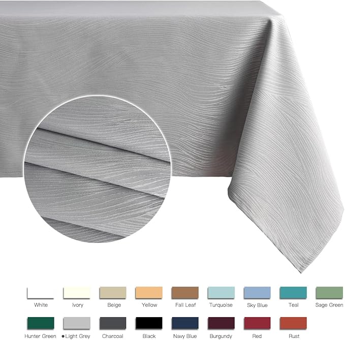 maxmill Jacquard Tablecloth Swirl Design Water Resistance Antiwrinkle Heavy Weight Soft Table Cloth for Buffet Banquet Parties Event Holiday Dinner Rectangle 60 x 84 Inch Light Gray