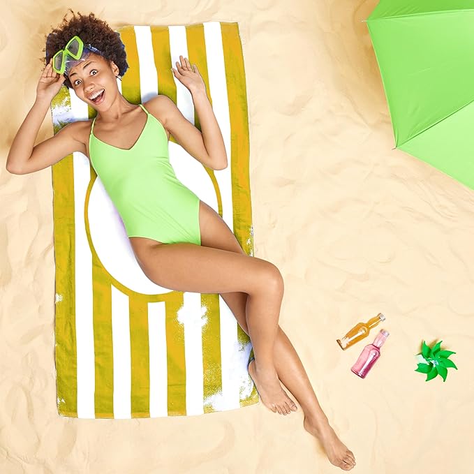 Casa Lino Large Beach Towel Set - Beach Towels Oversized - Highly Absorbent & Quick Dry Pool Towels - Soft 100% Cotton Large Bath Towel Set - 60" x 30" - Pack of 4 - (Honeydew Yellow)