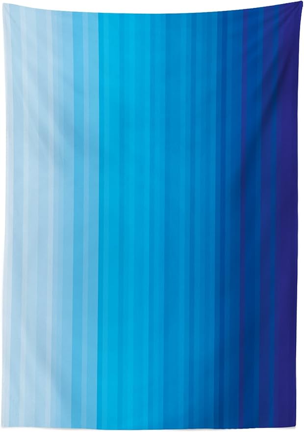 Ambesonne Blue Tablecloth, Abstract Vertical Striped Pattern Dark Blue Tones Serene Illustration Print, Rectangular Table Cover for Dining Room Kitchen Decor, 52" X 70", Pale Blue
