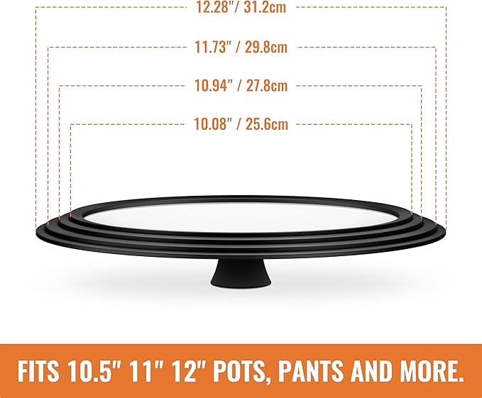 Universal Lids for Pots, Pans and Skillets, 10.5", 11" and 12" Pan Lid, Tempered Glass Pot Lid with Silicone Rim Heat Resistant, Replacement Pan Cover for Frying, Wok, Crock Pot Lid, Black