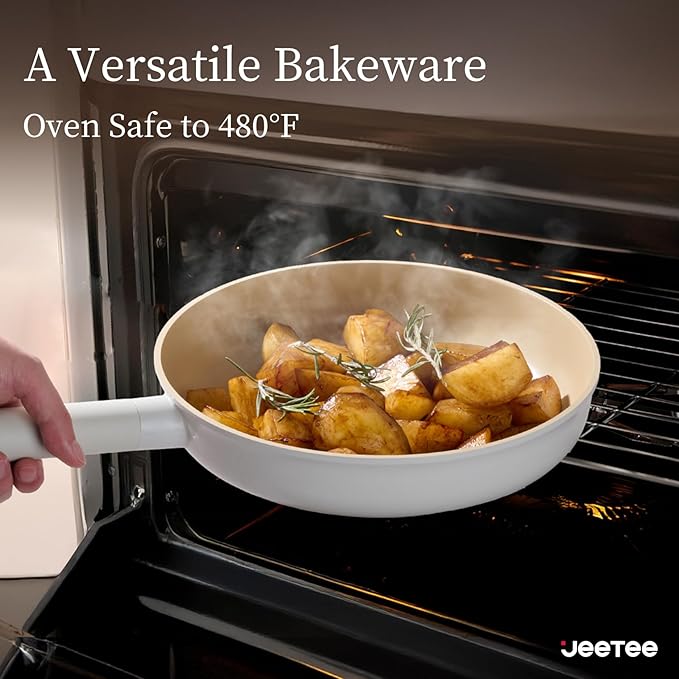 JEETEE Ceramic Cookware Set, 15 PCS Pots and Pans Set Non Stick with Removable Handles, Non Toxic Induction Kitchen Cookware Sets, Oven Safe PFAS/PFOA Free Cream