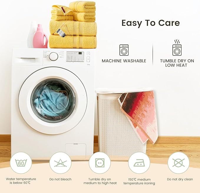 SEMAXE Solid 18-Piece Towel Set, Warm Yellow, 600GSM 100% Cotton, 6 Each of Bath Towel, Hand Towel, and Washcloths, Gift Box Packaging, Hanging Loop Design