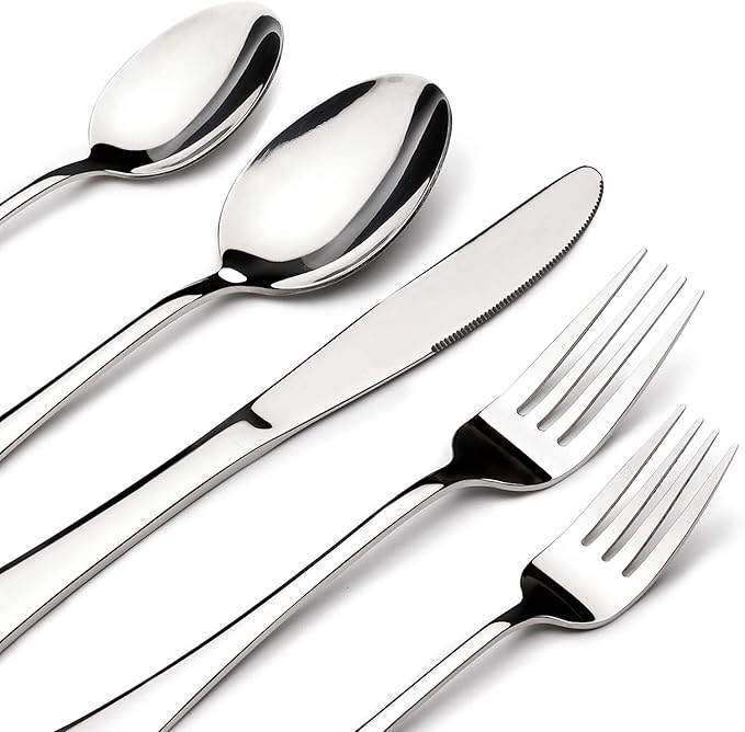 Silverware Set for 12, 65 Piece Stainless Steel Flatware Cutlery Fork and Spoon Set with Serving Utensils Set, Dishwasher Safe, Gift Package for Wedding Housewarming