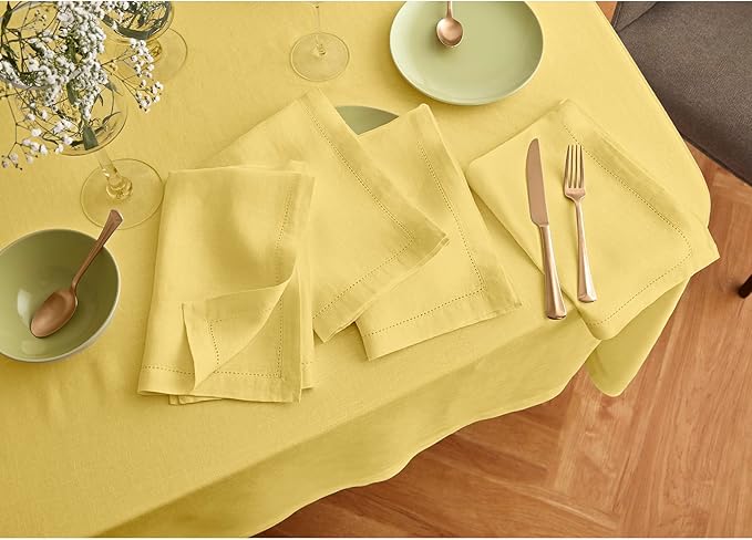 Solino Home Linen Yellow Tablecloth 70 x 90 Inch - 100% Pure Linen Rectangular Tablecloth - Machine Washable Table Cloth - Sonoma