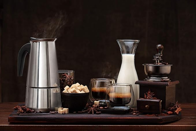 Mixpresso 9 Cup Greca Stovetop Espresso Pot 450ml/15oz, Moka Pot with Coffee Percolator Design, Stainless Steel Stove Top Coffee Maker for Camping or Home Use,Italian Stovetop Espresso Maker