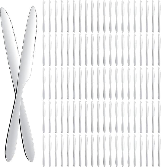 Nuenen 100 Pieces Dinner Knives Set, 8.3 Inches Durable Butter Knife Stainless Steel Serrated Table, Steak Silverware for Home, Restaurant, Kitchen, Dishwasher Safe and Mirror Polished