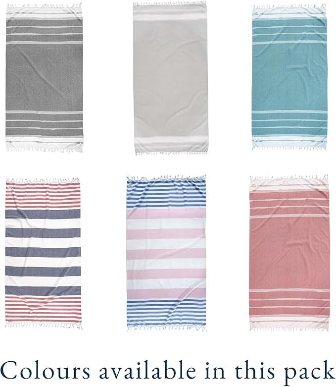 LANE LINEN Pool Towels, Turkish Beach Towels Oversized Set of 6, Pre-Washed,No Shrink, Quick Dry Travel Towel,Stylish Beach Towel for Women, Absorbent & Sand Free Towel, 39"x71"