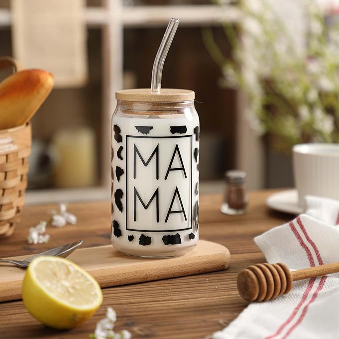 Mama Cup Gifts from Daughter Son, Mothers Day Christmas Gifts for Mama, Personalized Birthday Gift for Mother, Thank You Gift Ideas for Mom, New Mom for Women - 16 oz Iced Coffee Glass Cup